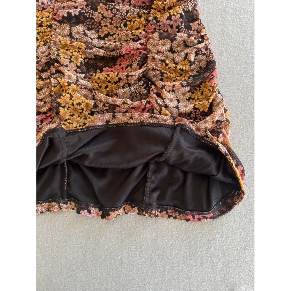 Ultra Flirt Bodycon Mini Dress Small Multicolor Floral Ruched Mesh Tie Front - Picture 8 of 8